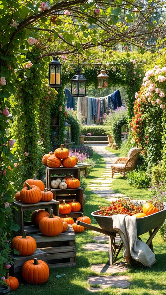 autumnal garden pumpkin decor