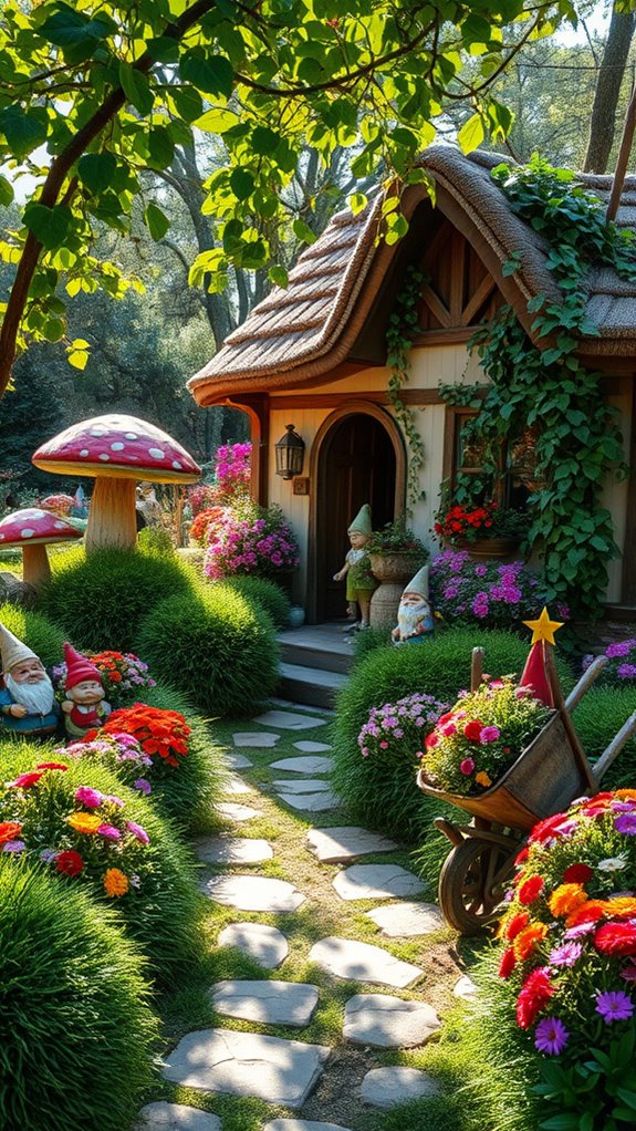 quirky garden ornaments displayed