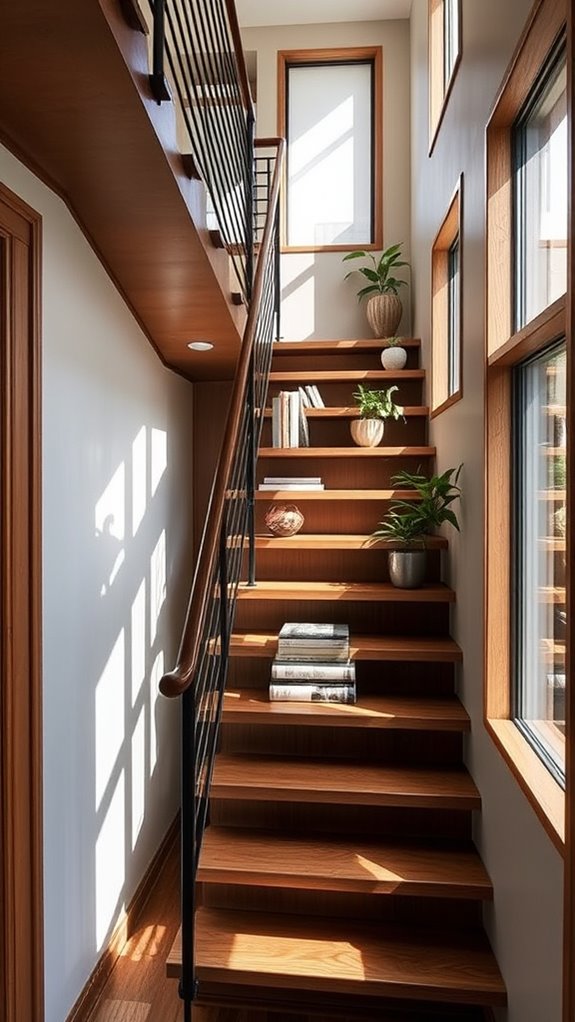 staircase gallery with shelving